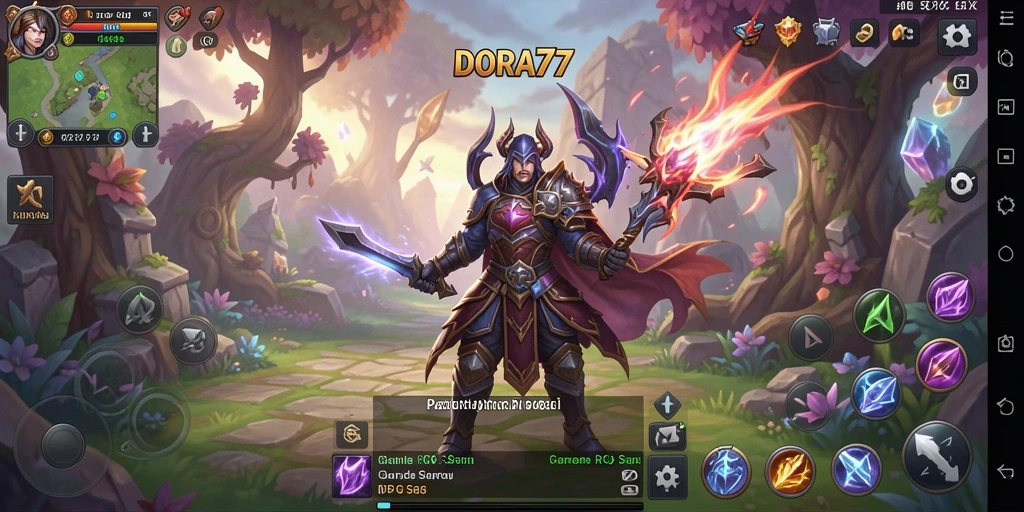 Screenshot gameplay DORA77 menampilkan petualangan RPG yang dinamis.