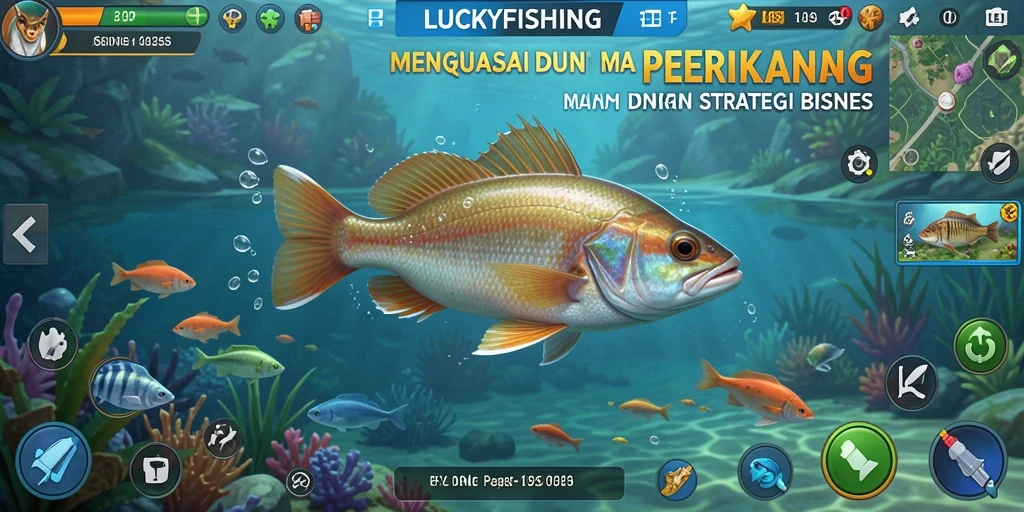 Tampilan gameplay menarik dari LUCKYFISHING yang menggambarkan aksi pemancingan.