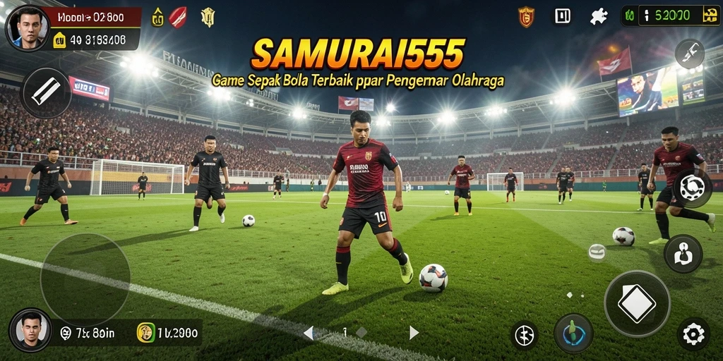 Tampilan gameplay SAMURAI555 menampilkan aksi pertandingan sepak bola yang seru.